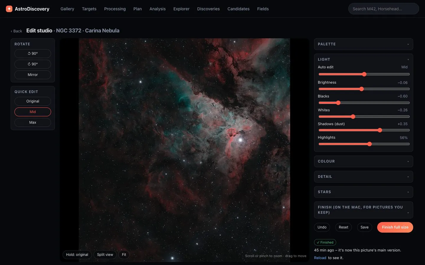 The Edit studio on the Carina Nebula